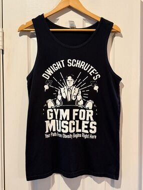 NWOT Black Gym Muscles Tank Top Dwight “The Office” Men’s Funny Graphic Workout